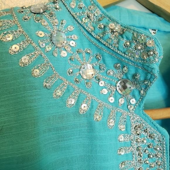 VINTAGE Peasant Blouse Turqoise Blue Small - Picture 6 of 8